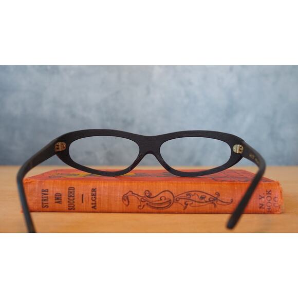 Vintage 1960s De Lotto Cat Eye Eyeglasses Frame Faux Wood Pin up Italy NOS main image 9